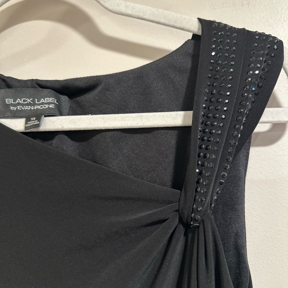 Black Label by Evan Picone Black Bodycon Evening Bead Cocktail Midi Dress Size14 - Picture 7 of 16